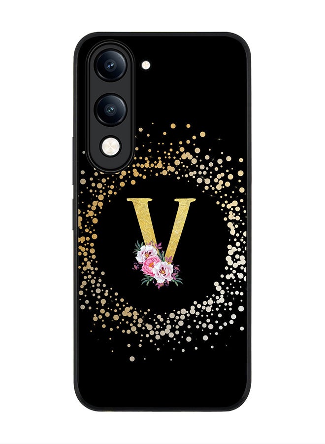 Stylizedd For vivo Y29s 5G / Y19s 5G Case,Slim fit Camera Protection, Shockproof Thin Phone cover  - Custom Monogram Floral - V ( Black ) - Image 1